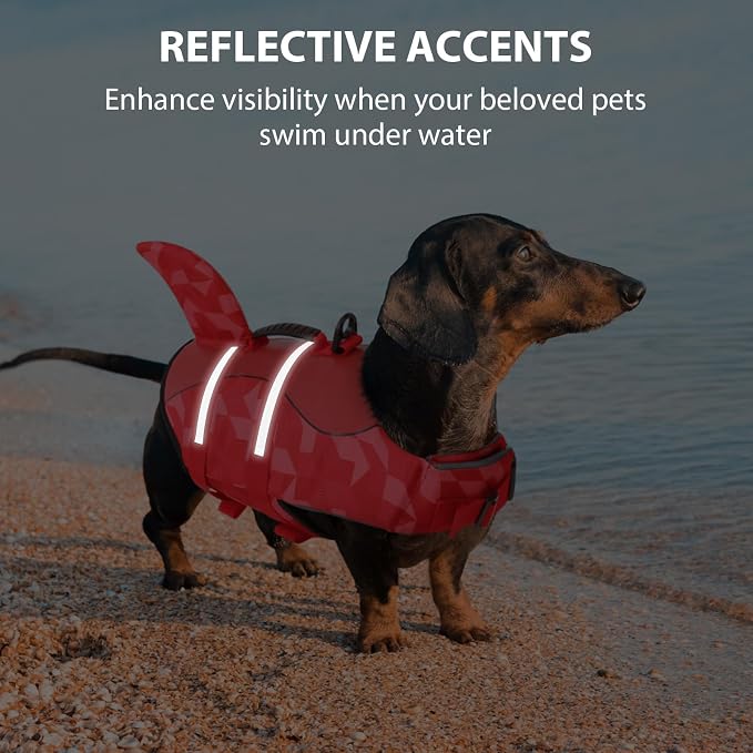 Shark Dog Life Jacket, LifeVests for Boating, High Buoyant Dog Life Vest for Swimming, Adjustable Easy On Pet Jackets for Small, Medium, Large Dogs (Red Triangle,XL)