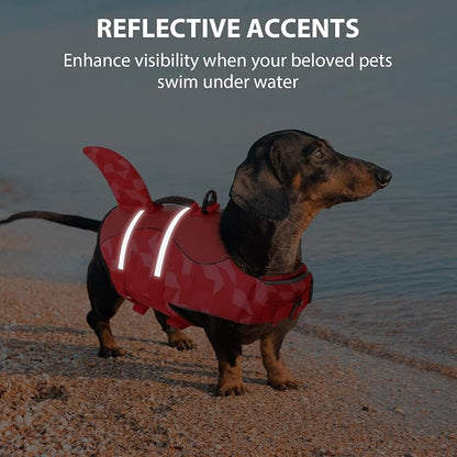 Shark Dog Life Jacket, LifeVests for Boating, High Buoyant Dog Life Vest for Swimming, Adjustable Easy On Pet Jackets for Small, Medium, Large Dogs (Red Triangle,XL)