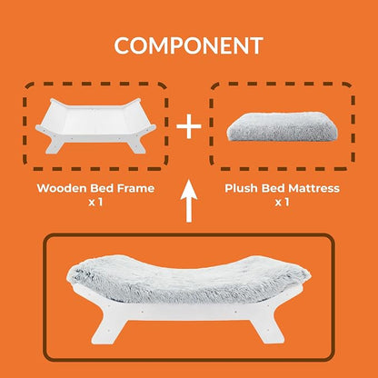 Elevated Wood Dog Bed Frame Mat Set, WoodPattern, Large | Raised Sturdy Attractive Dog Sofa Couch Furniture, 80 lb