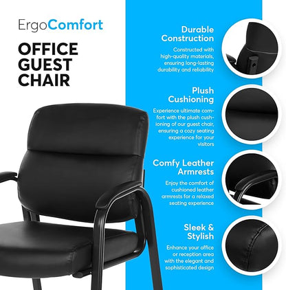 Oline Leather Guest Chair with Padded Arms, Reception Meeting Conference Waiting Room Lobby Home Desk Big and Tall Executive Office Chair, Black (4 Pack)