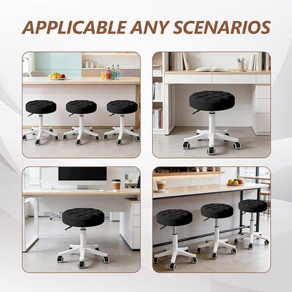 JPBSTO Small Rolling Stool with Wheels, PU Leather Height Adjustable Vanity Work Task Stool, 360 Swivel, Padded Seat Cushion, for Salon, Home, Office
