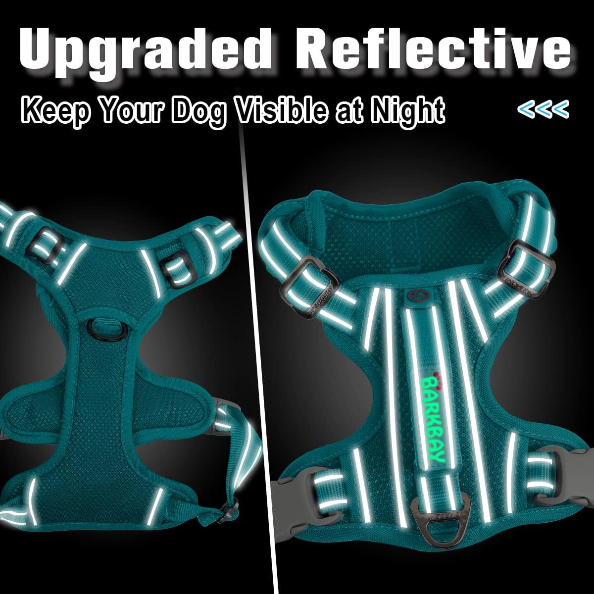 BARKBAY Dog Harness No Pull with ID Tag Pocket - Heavy Duty, Reflective, Easy Control for Large Dogs(Ocean Blue,L)