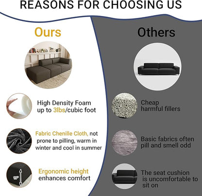 106" Sectional Compressed Sofa Modular Couches,High-Density Foam No Assembly Required,3-Piece(1xCorner 1xArmless 1xOttoman) for Living Room, Chenille Dark Gery