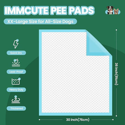 IMMCUTE 50 Pack Dog Pee Pads, 30"x36" Great Value Puppy Pads XL, Pee Pads for Dogs Cats Extra Large, Wee Wee Pads for Potty Training, Disposable Pet Pads Super Absorbent & Leak-Proof