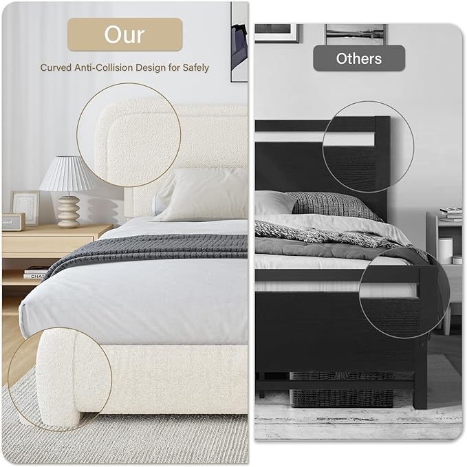 BarnFurin Full Size Bed Frame with Headboard, Cloud Boucle Upholstered Platform Bed Frame, Modern Style, Soft Rounded Corners, No Box Spring Required, Easy Assembly, Cream
