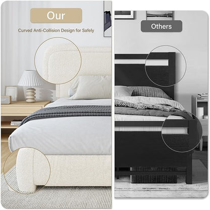 BarnFurin Full Size Bed Frame with Headboard, Cloud Boucle Upholstered Platform Bed Frame, Modern Style, Soft Rounded Corners, No Box Spring Required, Easy Assembly, Cream
