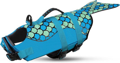 Mermaid Dog Life Jacket - Lightweight Dog Swimming Vest, High Buoyant for Small, Medium, Large Dogs (Blue, M)