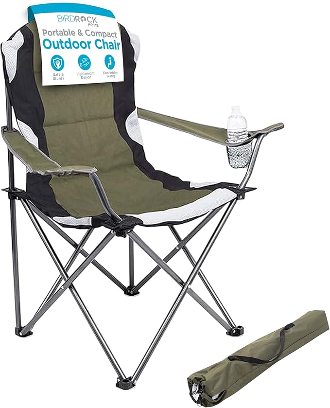 Internet's Best Padded Camping Folding Chair | Outdoor | Green | Sports | Cup Holder | Comfortable | Carry Bag | Beach | Quad