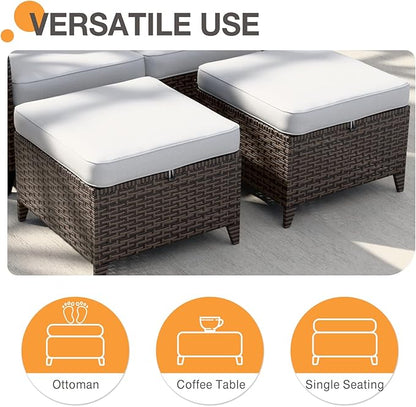 COOS BAY Harbor Retreat 8 Piece Outdoor Furniture Set, Patio Conversation Set with Swivel Rocking Chairs, Patio Chairs, Couch, Side Table and Ottomans, Wicker Furniture, Brown/Beige