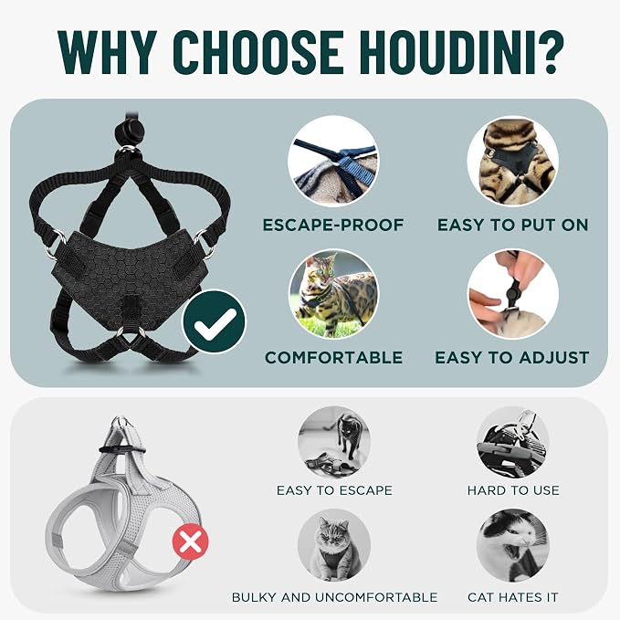 Houdini™ Escape Proof Cat Harness and Leash (Multicolor, M/L) | Adjustable walking vest with 6ft lead, premium padded finish, snug secure fit, lightweight for travel and outdoor adventures