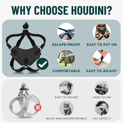 Houdini™ Escape Proof Cat Harness and Leash (Multicolor, XL) | Adjustable walking vest with 6ft lead, premium padded finish, snug secure fit, lightweight for travel and outdoor adventures