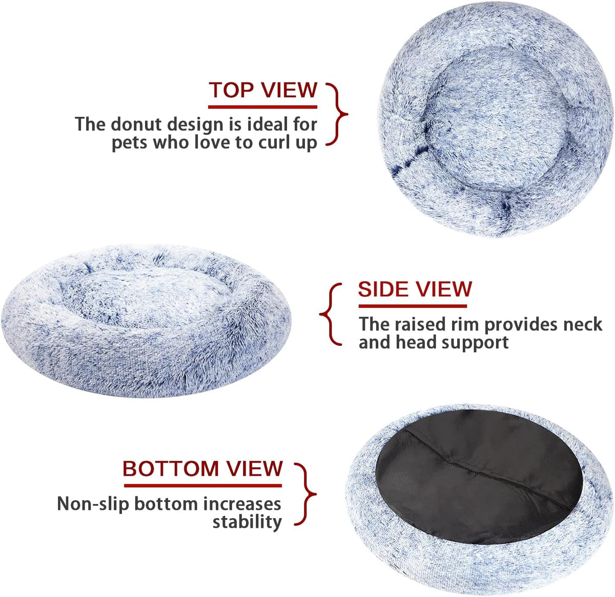 Bedfolks Calming Donut Dog Bed - 36 Inch Round Plush Beds for Large Dogs, Anti-Anxiety Machine Washable (Navy Blue, Large)