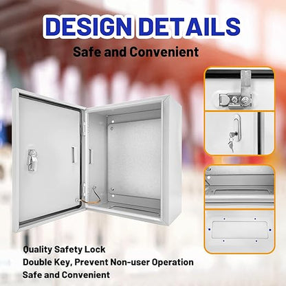 Outdoor Electrical Box 20 x 16x 8''D NEMA 4X Enclosure Steel Box, Waterproof &
