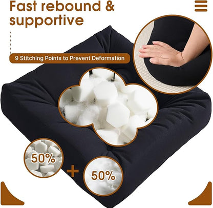 Tikuns Floor Pillows for Adults, 22 * 22 Inch Inch Meditation Cushions, Large Square Sitting Cushion Living Room Memory Foam Pillow for Sitting (1, Black, 22x22x4 Inch)