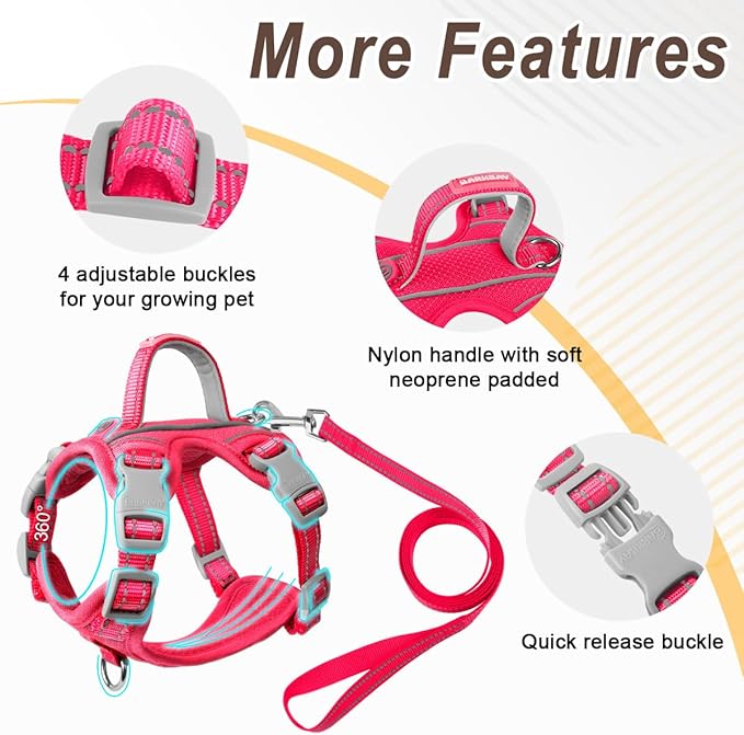 Cat Harness and Leash Set for Walking Escape Proof for Small Large cat Kitten Harness with ID tag Pocket (Pink,XXS)