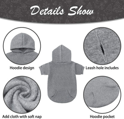 KOOLTAIL Basic Dog Hoodie - Soft and Warm Dog Hoodie Sweater with Leash Hole and Pocket, Dog Winter Coat, Cold Weather Clothes Sweatshirt for Small Medium Large Dogs Puppy Cat Boys Girls Grey XL