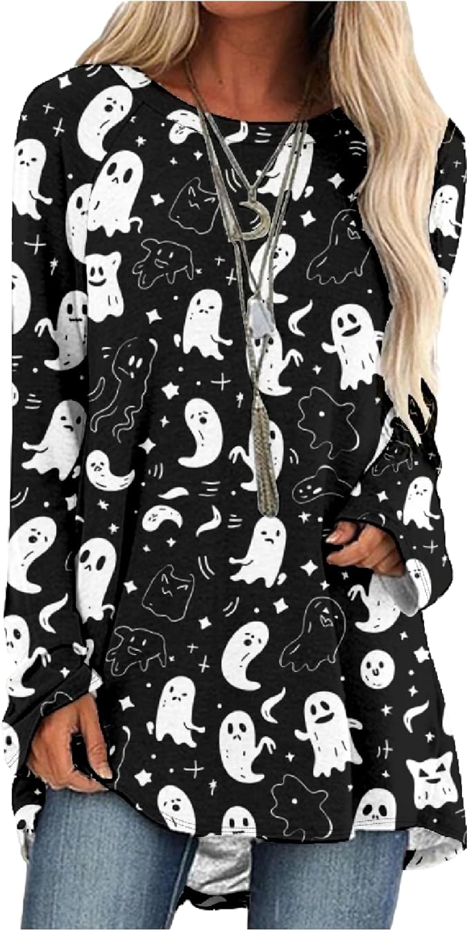MARSVOVO Women Novelty Graphic Plus Size Sweater Crewneck Long Sleeve Cute Printed Loose Fit Casual Fall Sweaters Top