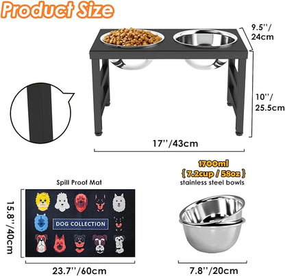 Metal Raised Dog Bowl, 10" Elevate Dog Feeder Stand, 2 Bowls & Non-Slip Mat