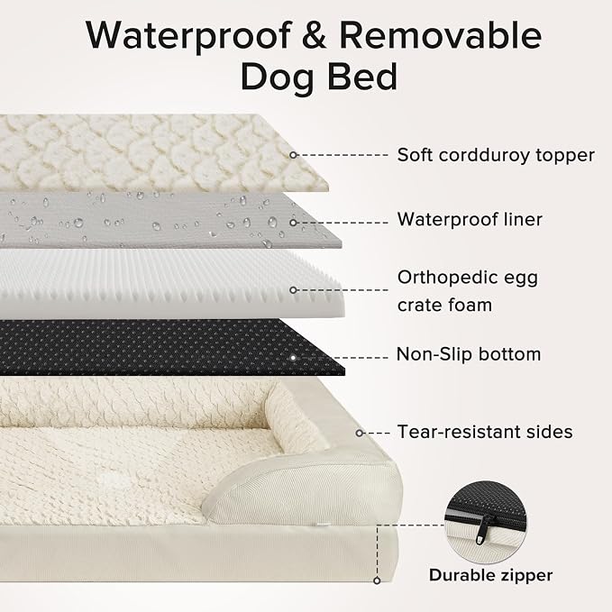Jumbo Orthopedic Dog Bed for Extra Large Dogs, Waterproof, Egg-Crate Foam Dog Couch Bed with Washable Removable Cover, Waterproof Lining and Nonskid Bottom