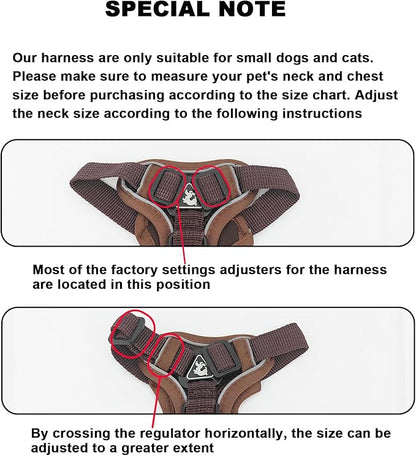 SOLMOONY Small Dog Harness,Soft Mesh Puppy Harness and Leash Set,No Escape Cat Harnesses for Training Walking,Reflective Adjustable Puppy Vest for Small Medium Dogs, Cats (Brown, S)