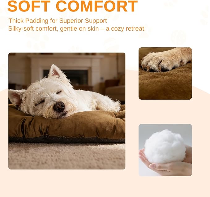 Washable Oval Dog Bed for Small Dogs,Silver-Tipped High-Resilience,Brown | Non-Slip Bottom Prevents Sliding,Soft Plush Short Fur,Machine Washable Cushion,Ideal for Crates & Small Spaces,23"x17"x2.8"