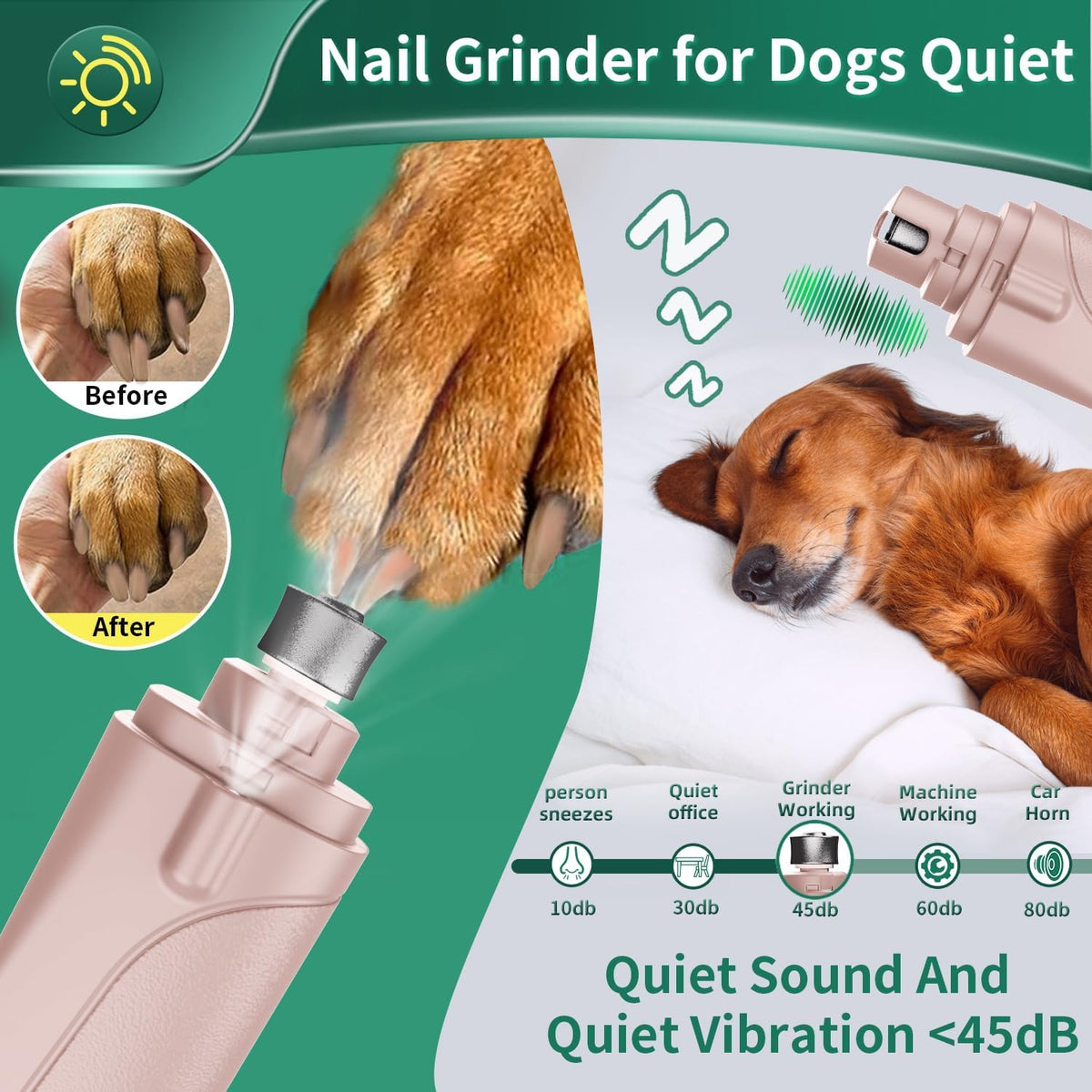 Dog Nail Clippers & Cat Nail Clipper with Catcher, 2 in 1 Dog Nail Trimmers & Grinder with Light for Large Small Dogs Cats,Silent Groom Pro Claw Trimmer, Rechargeable Dogs Nails Grinder Quiet