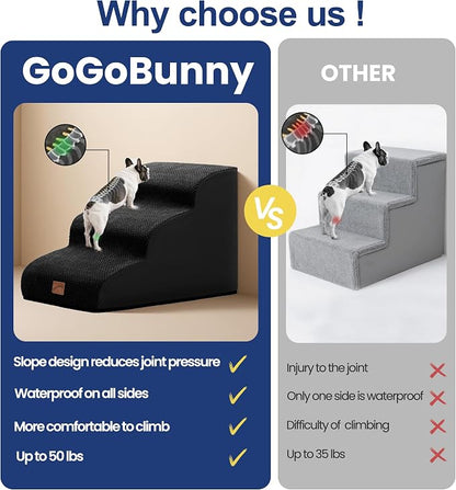 GoGoBunny Ramp Dog Stairs for High Beds 22.6" H, 5-Step Dog Slope Stairs with Durable Waterproof Fabric Cover, Pet Steps for Old Large Dogs Climbing, Non-Slip Sturdy Indoor Step, Black