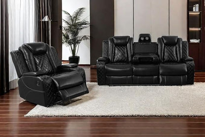 A Ainehome Living Room Furniture Set Black Leather Recliner Sofa Set Loveseat Chair Furniture Sofa Set for Living Room/Small Space/Rv/House/Office/Theater Seating (F-Black, Sofa+Chair)