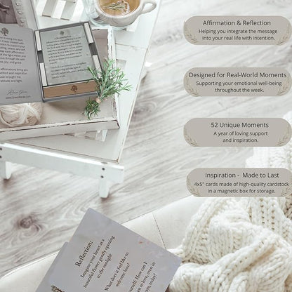 52 Positive Affirmation Cards with Wooden Stand - Daily Mindfulness & Self-Love for Stress Relief, Mental Health Inspiration, Emotional Balance & Weekly Reflection on Your Journey