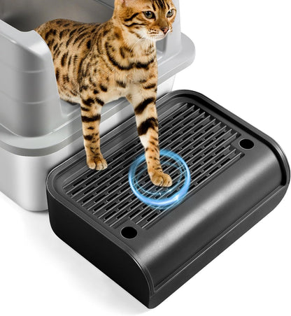 Cat Litter Box Step, Cat Litter Box Ramp Mat with Filter Function for Self-Cleaning Cat Litter Box, Easy to Clean, Cat Pedal Step Stool Ideal for Kitten & Elderly Cats (Black)