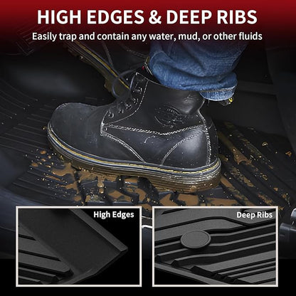LASFIT Floor Mats Fit for Ford Ranger 2020-2023 SuperCrew Cab, All Weather TPE Truck Liners, Front and Rear Row Set, Black