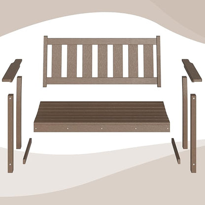 ACUEL HDPE Outdoor Bench – 50'' Weatherproof Durable Garden Bench, 2-Person Park Bench, Multi-Purpose Design Ideal for Porch, Patio, Church, and School (Brown)