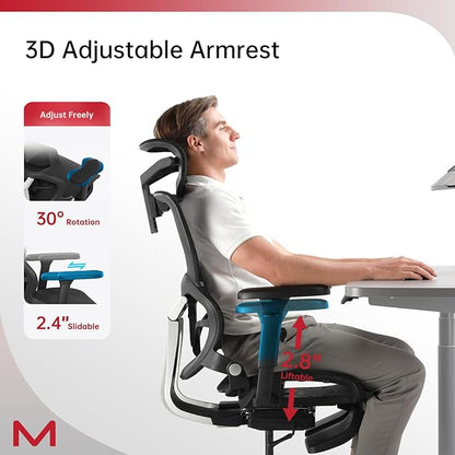 Ergonomic Mesh Office Chair with Footrest, Home Office Executive Chair with Lumbar Support, Ergonomic Computer Gaming Chair with Tilt Lock,Backrest, Home Desk Chair with High Back(Black)