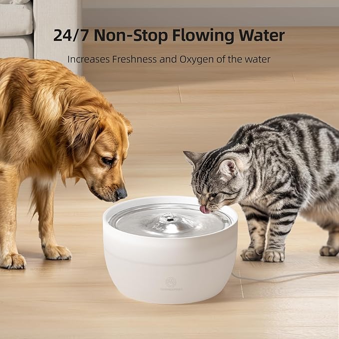 Cat Water Fountain: Silent cat Fountains for Drinking with Ultra-Quiet Pump, 101.4oz/3L Automatic Pet Fountain with 2 Filters, Easy Clean Water Fountains for Cats Indoor, White