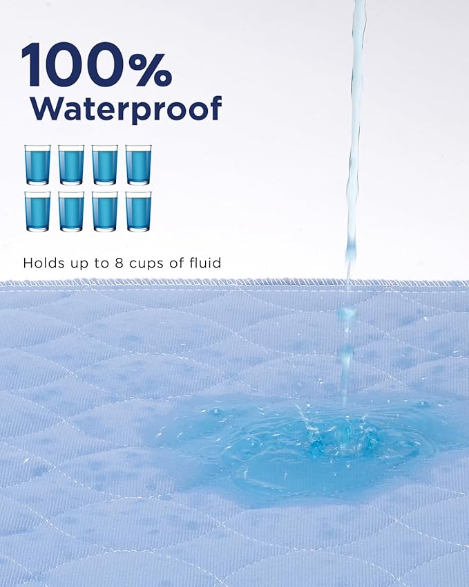 Washable Bed Pads 36" x 52" - 4 Pack, Blue, Waterproof Bed Pads for Incontinence, Bed Wetting Pads for Bed, Sofa, Floor, Resuable Underpads for Adults, Seniors, Pet