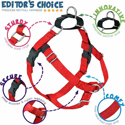 2 Hounds Design Freedom No Pull Dog Harness, 1 inch LG, Red | Discourages Pulling, Comfortable Control Adjustable Dog Harness for Large Sized Dogs, Made in USA (Leash Not Included)