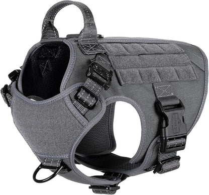 ICEFANG Tactical Dog Harness for Medium Dogs,Reflective No Pull Dog Vest | with Control Handle,Adjustable,Front Hook,2 Leash Clips,Soft Padded,MOLLE Panel,Grey,Medium