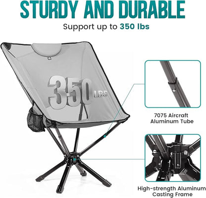 TCEK Portable High Back Camping Chair with Adjustable Height, Small Compact Outdoor Folding Chair for Adults Travel, Riselite Collapsible Lightweight Packable Camp Chairs, Easy Carry and Quick Setup
