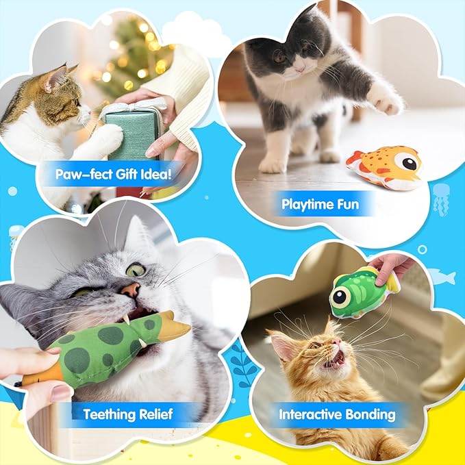 6 Pcs Catnip Toys for Cats, with Various Cute Fish Styles, Catnip Crinkle Sound, Soft and Durable, Interactive Kitten Kicker for Indoor Kitty Exercise for All Breeds
