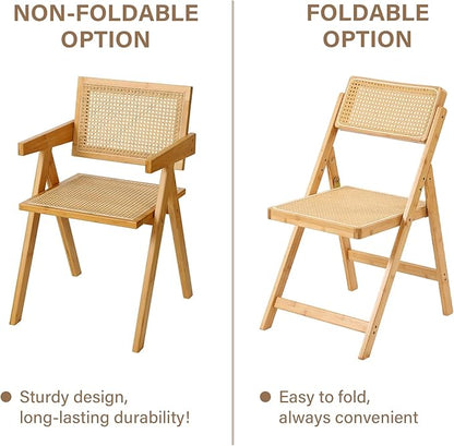 Furlide Rattan Dining Chairs Set of 4, Modern Mid Century Accent Chairs, Comfy Armchairs, Outdoor Rattan Chairs with Armrest for Bedroom Living Room Reading Room Dining Kitchen