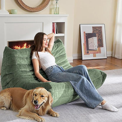 HABUTWAY Bean Bag Chair, Giant Bean Bag Chairs for Adults, Loveseat Fireside Chair, 2 Seater Lazy Bean Bag Sofa Memory Foam Couch for Living Room, Bedroom, Office (Green)