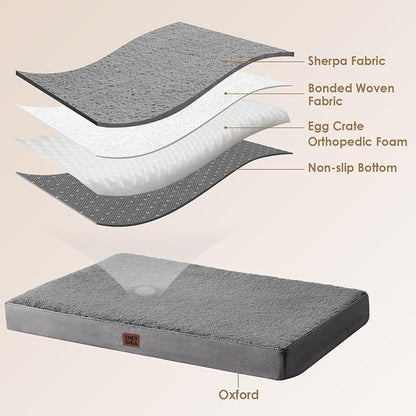 EHEYCIGA Orthopedic Dog Bed Large with Removable Washable Cover, 36IN Grey | Egg Crate Foam Support, Durable Oxford fabric, Non-Slip Bottom, Machine Washable, Soft Waterproof Plush Pet Bed Mat For Crate