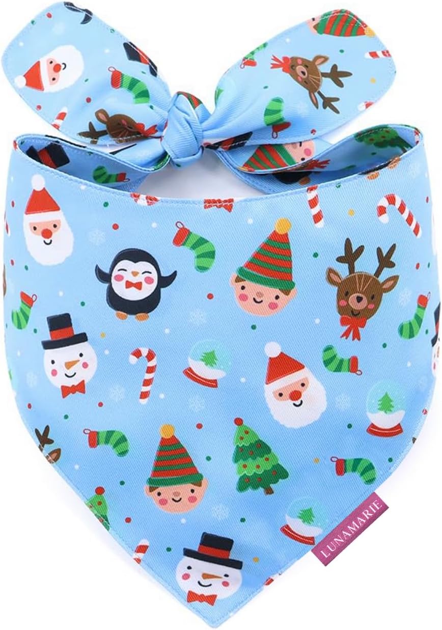 LunaMarie - Luxury Pet Birthday Bandanas -Premium & Silky Poly Fabric | 100% Handmade | Custom Shape Dual Layered (Santa's North Pole, Small)