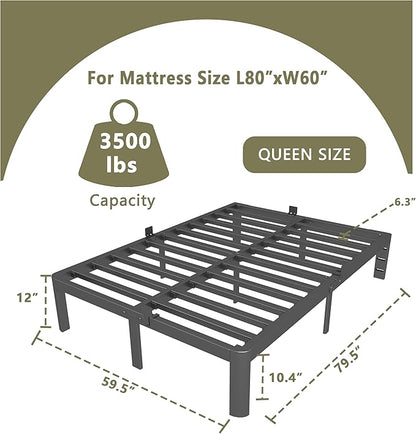 ITIMIDI 12 Inch Queen Bed Frame, Safety Design with Rounded Corner Legs and DIY Headboard, Metal Bed Frame Queen Size, Heavy Duty Steel Slat Support, Noise Free, No Box Spring Needed, Black