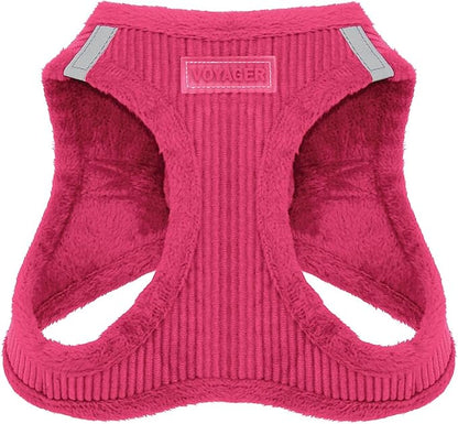 Best Pet Supplies - All Weather Mesh/Plush, Reflective, No Pull Harness for Small, Medium Dogs, Cats - Secure with Hook & Loop Fastener, Buckle, Double D-Rings - Fuchsia Corduroy, L