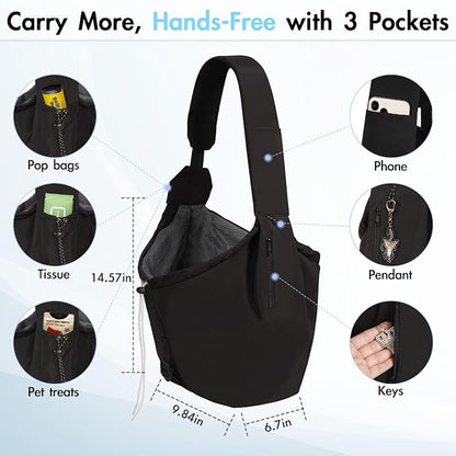 Dog Carrier Sling, Puppy Carrier Sling 20 lbs, Black | Dog Carriers for Small Dogs & Cats With Pockets, Machine Washable, Adjustable Shoulder Strap, Hands Free for Outdoor Use