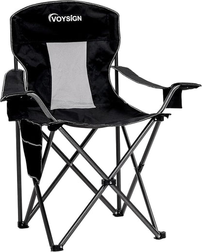 VOYSIGN Mesh Folding Camping Chairs for Adults, Oversized Portable Outdoor Chairs, Weight Capacity 325 lbs with Cup Holder, Storage Pocket, Carry Bag