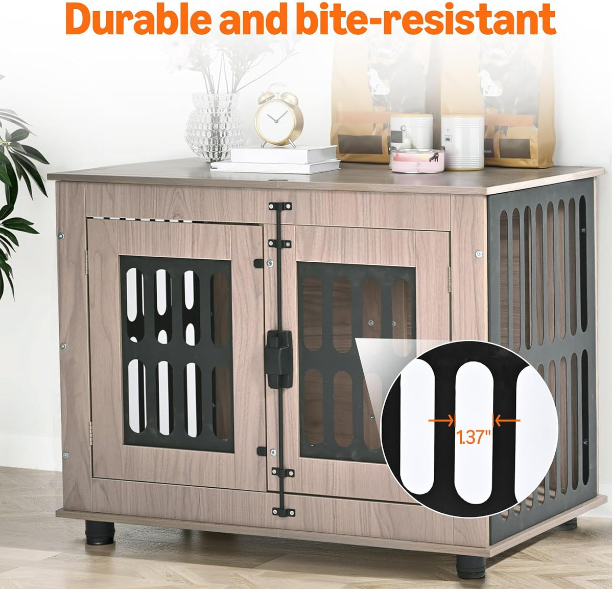 Amazon Basics Heavy Duty Dog Crate Furniture for Small to Medium Dogs, Wooden Decorative Dog Kennel Cage Indoor with Safety Lock, 38.5" L x 26.8" W x 25.6" H
