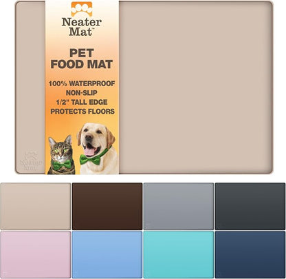 Neater Pet Brands Neater Mat Pet Mats for Food and Water, Cat & Dog Bowl Mat Waterproof Silicone, Feeding Tray, Dog Food Mats for Floors, Placemat w/Raised Edge for Under Bowls, 32" x 24", Cappuccino