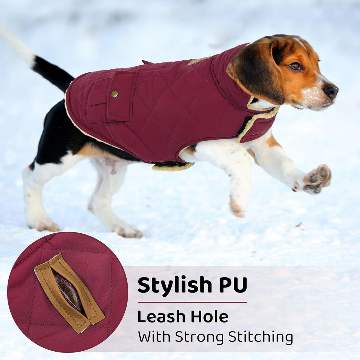Queenmore Dog Winter Coat Warm Puffer Jacket Waterproof Plush Lining Thermal Cold Weather Vest for Small Medium Large Dogs, Windproof Easy On Pet Jacket Burgundy XL